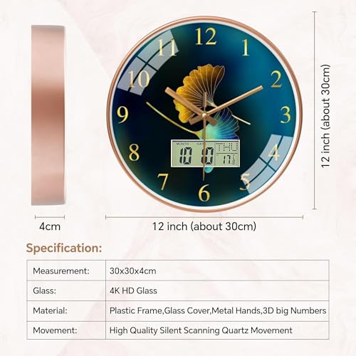 Image of Ash & Roh 12 Inch Silent Quatrz and Non-Ticking Wall Clock with Easy to Read Number and Analog Display Stylish & Decorative Design for Office, Living Room, Bedroom (Blue Flower Digital)