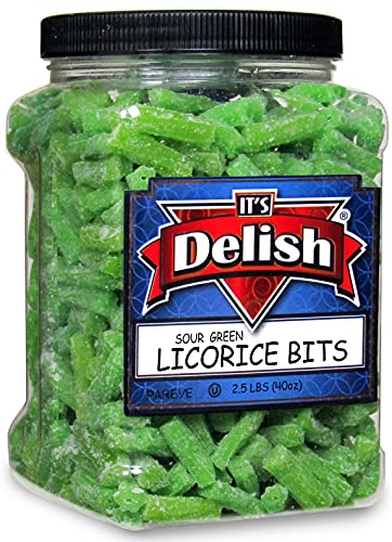 Sour Apple Green Licorice Bits By Its Delish, 2.5 Lbs (40 Oz) Jumbo Container Jar – Original Style Chewy Sour Green Apple Candy Twists – Great Gifts Party Sweets – Made In Usa, Vegan, Kosher #TOP21