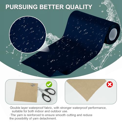 Image of Linen Canvas Repair Tape, 4 inch x 63 inch Navy Blue Waterproof Self-Adhesive Patch for Outdoor Gear, Durable and Weatherproof Fabric Tape for Boat Covers, Tents, Sofas, Sun Shades, Awnings, and Lounge Chairs