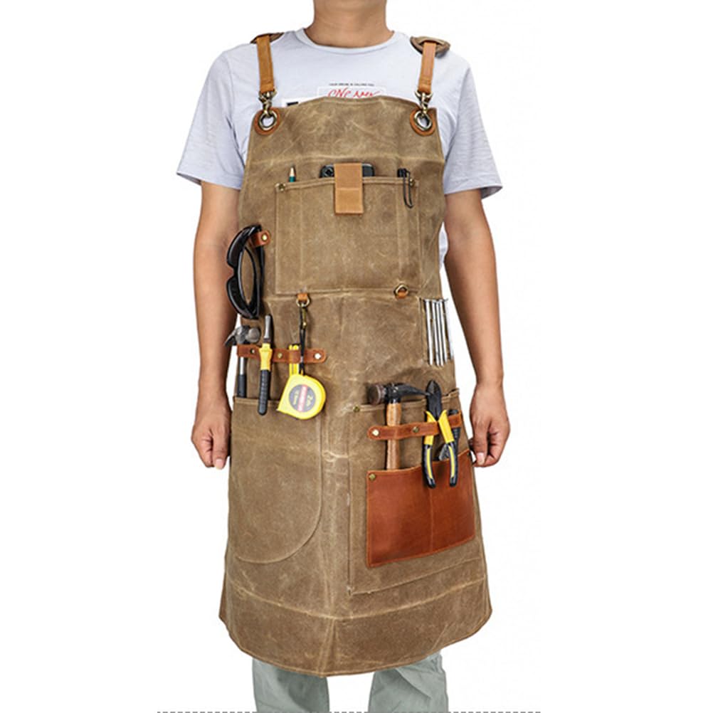 Tabards à poches, Boiserie en toile cirée. Tablier à outils cuir patchwork.-Duty multi-poches multicolore