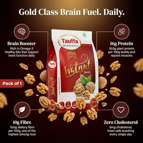 Image of Tauffa Gold Class Walnut Kernels - 250g Pack | Premium Akhrot Giri | Rich in Omega-3, Protein & Antioxidants | Healthy Dry Fruit Snack for Snacking, Baking, Cooking & Brain Health