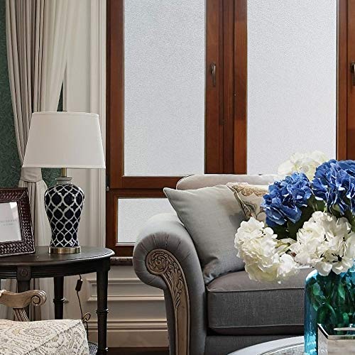 WPCTEV Window Privacy Film Frosted Glass Static Cling UV Sun Blocking Heat Control Window Tint Day and Night Insulation Home Bathroom Door Decorative Frosting Cover, 35.4 Inch x 16 Feet, Pure