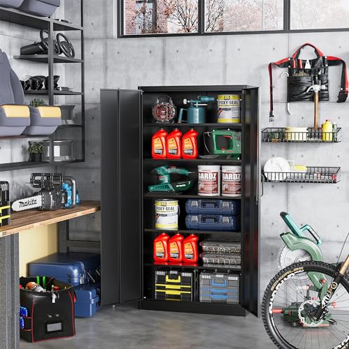 STANI Metal Storage Cabinet Locking Steel Storage Locker with 5 Adjustable Shelves 71”H×32”W×16”D Tall Metal Cupboard for Office Home Garage Gym School