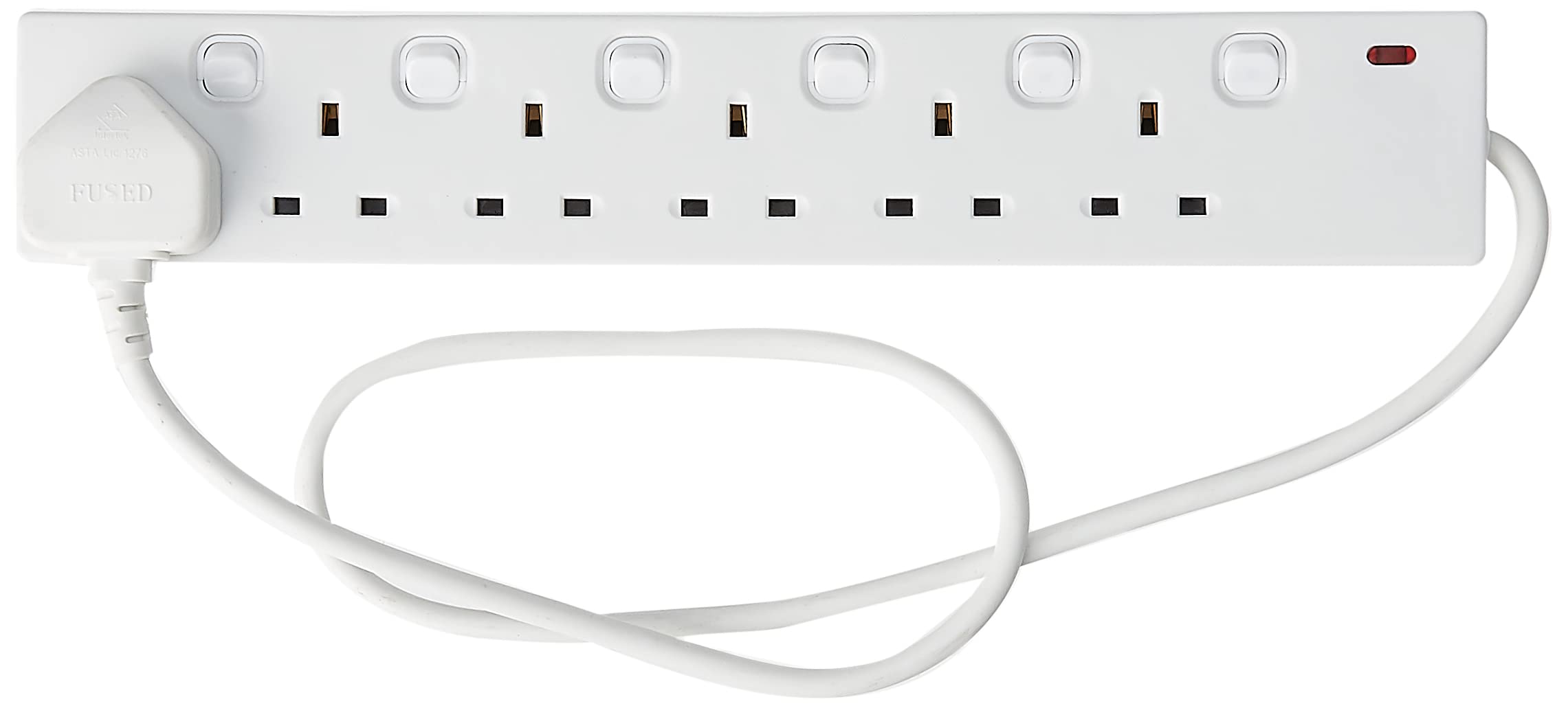 PRO ELEC PELB1720 6 Gang Individually Switched Extension Lead 1m, White