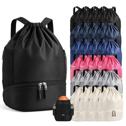 Image of 24 Pcs Gym Drawstring Backpack Bags Bulk with Shoe Compartment for Sports Wet Proof Pocket for Men Women Large (Multicolor)