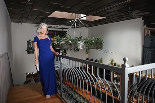 Alex Evenings Women's Long Crepe Mother of The Bride Dress with Ruched Asymmetric Neckline & Embellishment, Formal Events4