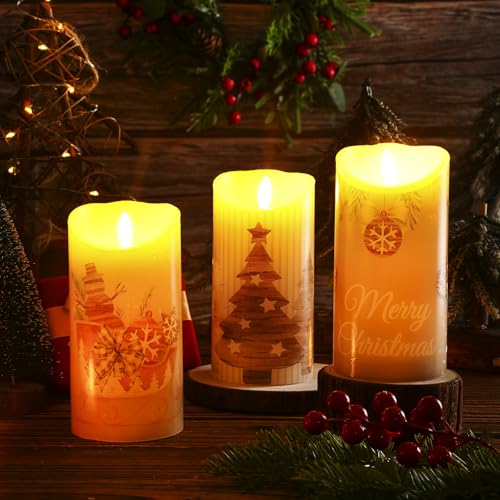 Roceei ROCEEI-PSRT-0889 3 Pcs Christmas Flameless Candles Christmas Led Candles Xmas Battery Operated Candles Flickering Real Wax Decorations For Indoor Xmas Gifts Holiday Decor Home Party Festival thumb #2