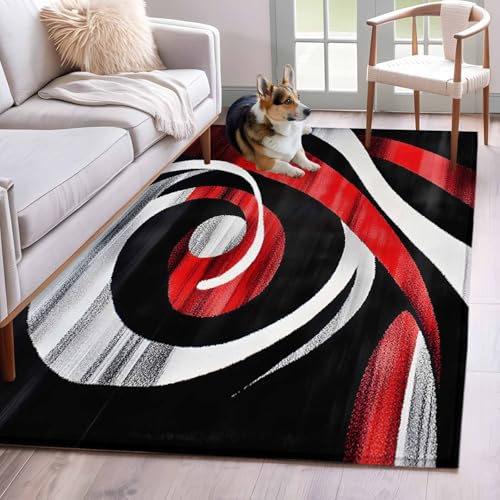 Tapete decorativo rojo negro 2.7x5 pies miniatura 1