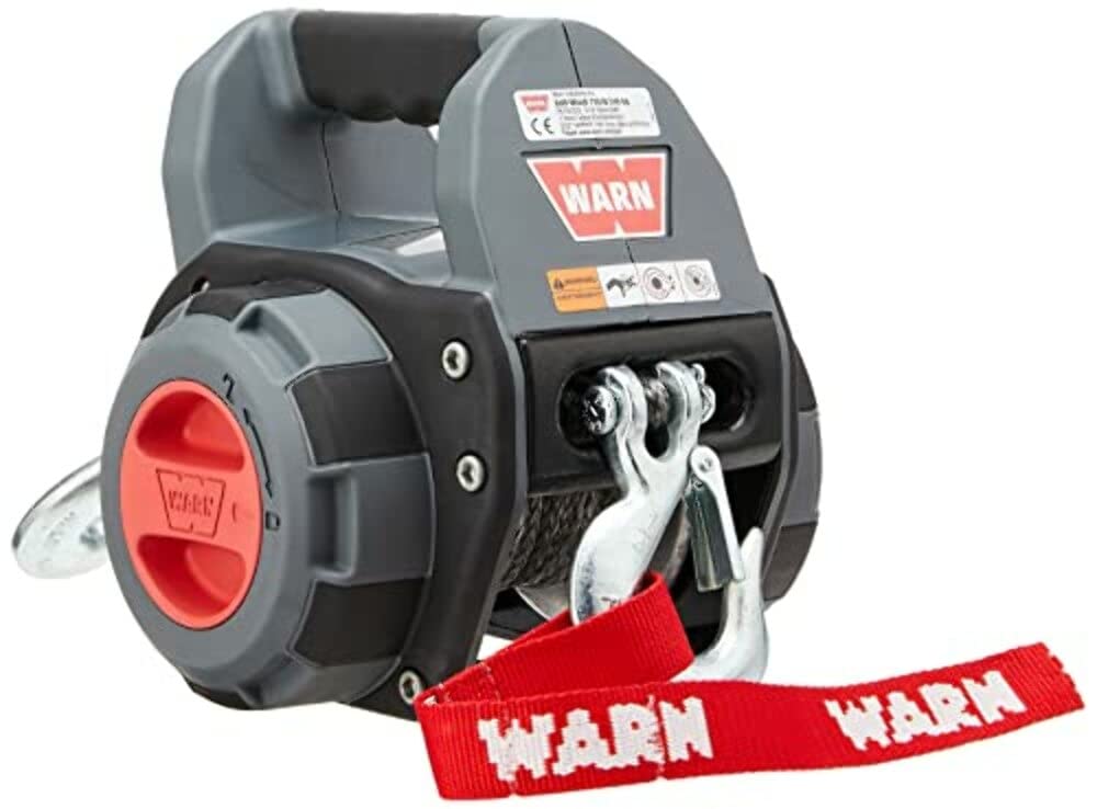 WARN 101575 Treuil à perceuse Portable, avec Corde synthétique de 12,2 m : capacité de Traction de 340 kg, Gris