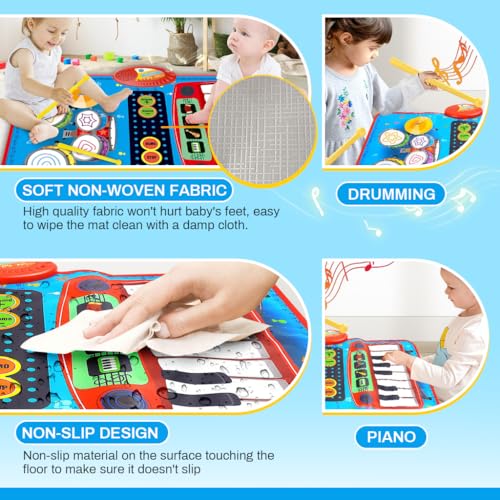 Image of PATPAT 8 Instrument Piano Keyboard Musical Mat for Kids 1-6 Years, 8 Sounds and 6 Modes Foldable Baby Drum Mat Educational Music Play Mat Toy Gift for Boys and Girls 90*70 CM