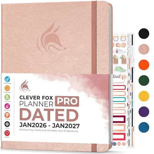 Clever Fox Planner PRO Dated (Jan 2026–Jan 2027) Weekly & Monthly Life Planner to Increase Productivity, Time Management and Hit Your Goals – Organizer, Gratitude Journal – A4 Size (Rose Gold)