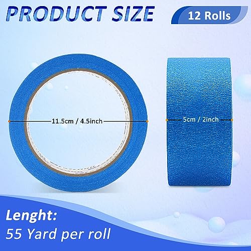 Image of Oleitodh 12 Rolls Blue Painters Tape Bulk 2 inch x 660 Yards, Painters Masking Tape No Residue Wall Painting Tape Artist Tape Trim Edge Finishing Tape for Wall Painting Decoration DIY Supplies