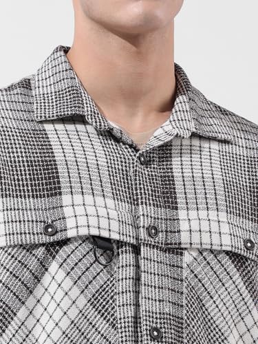 Image of THE INDIAN GARAGE CO Men Regular Fit Checkered Full Sleeves Cutaway Collar Casual Overshirt