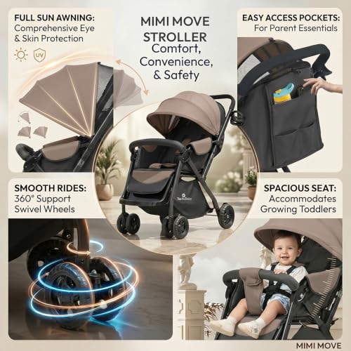Image of StarAndDaisy Foldable Stroller for Baby 0-3 Years Infant & Toddler / Travel Pram for Baby with Adjustable Canopy & Footrest with Lockable Wheels, Multi-Level Recline , Removable Tray , Safety Harness Belt (Brown)