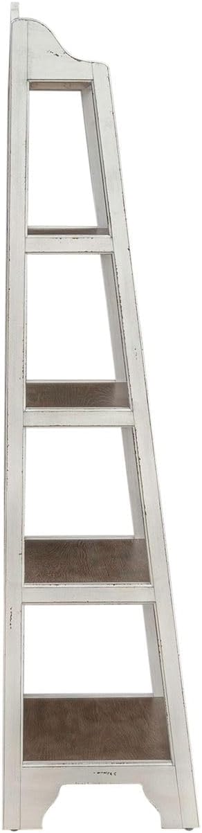 Liberty Furniture Magnolia Manor Leaning Pier Ladder Shelf Bookcase Oak Wood Tops 72" Height - Antique White