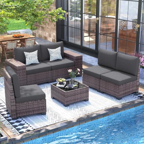 UDPATIO 6-Piece Patio Furniture Set, 8 Inch Armrest, 4" Thick Cushion