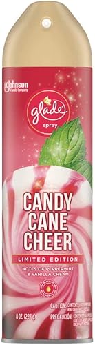 Glade Ambientador en aerosol  Candy Cane Cheer  Colección festiva 2020  Peso neto 8 onzas (8.01oz) por lata  Una (1) lata