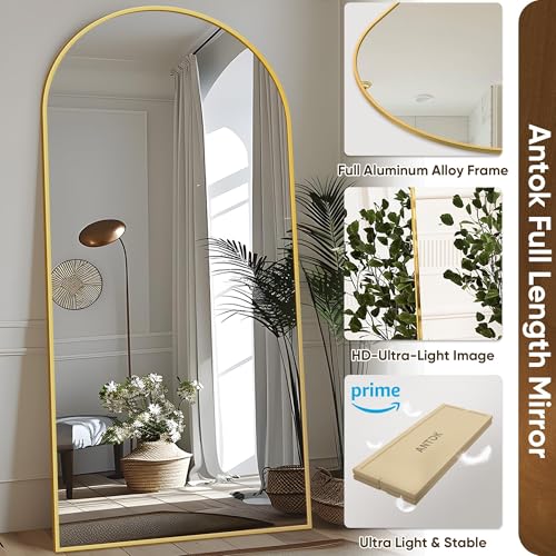 Image of Antok 76 inch x34 inch Arched Full Length Mirror with Stand, Floor Mirror, Gold