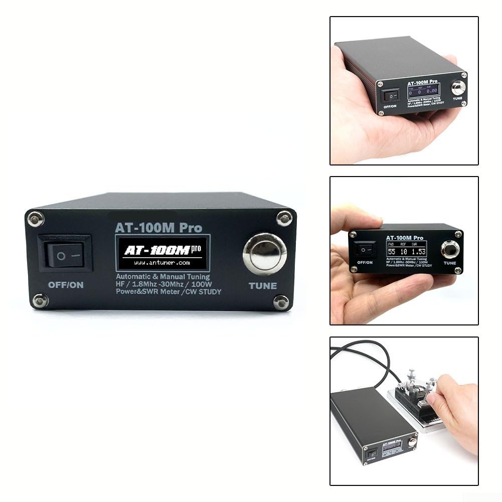 AT-100M Pro - Sintonizador de antena profesional, 100 W, 1.8 MHz-30 MHz, ATU-100M QRP, sintonizador de antena portátil, medidor de onda estacionaria con código morse para radio HF, duradero