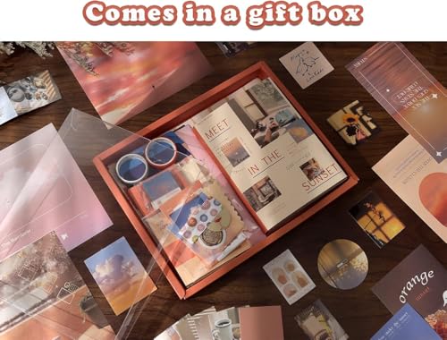 Image of VIBE VISTA Vintage Aesthetic Scrapbook Kit, 346 Pcs, A6 Grid Notebook, Washi, Envelopes, Scrapbook Papers, Folding Labels, Background Papers, Photo Frames, Calendar Stickers, Stickers (Sunset)