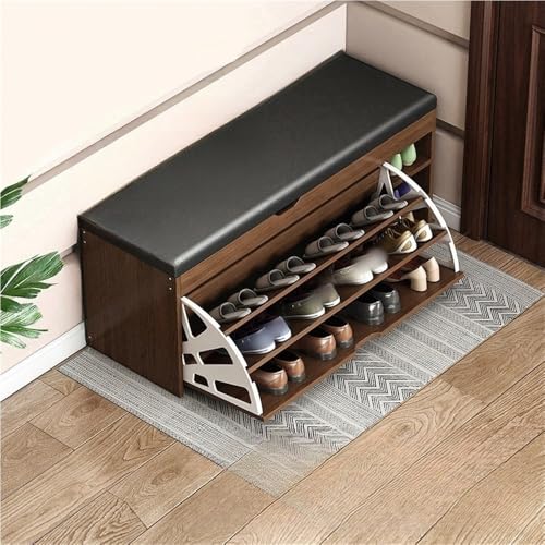 Banco de almacenamiento de zapatos moderno ajustable con cajones abatibles, elegante zapatero para entrada y sala de estar, zapatero que ahorra espacio (marrón)