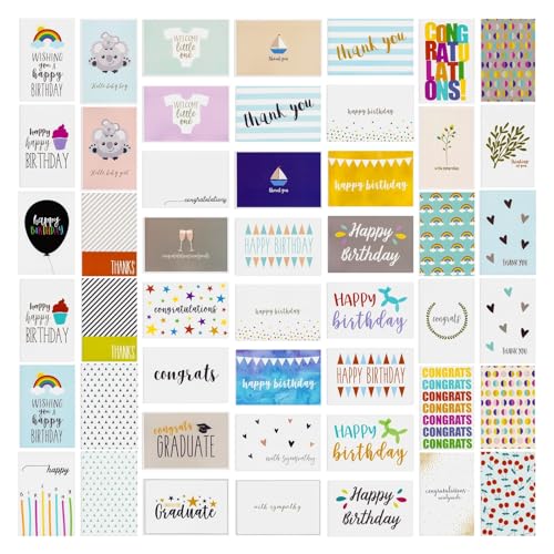 144 Pack All Occasions Greeting Cards Bulk and Envelopes Includes Thank You, Birthday, Sympathy Cards, 48 Designs, 10x15 cm