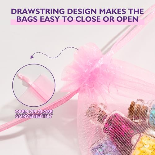 Image of PACKINNO 100pcs Pink Organza Bags, Sheer Organza Bags 4x6 Inch, Small Mesh Bag, Drawstring Gift Bags for Jewelry, Party, Candy, Christmas, Festival, Bathroom Soaps, Makeup