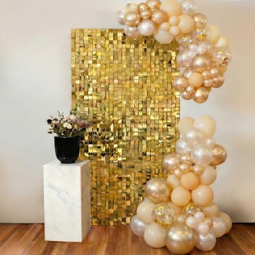 Image of Light Gold Shimmer Wall Backdrop 12 Panels Cover 4 x 3 Ft, Photo Backdrops for Wedding,Anniversary,Birthday,Party Decoration