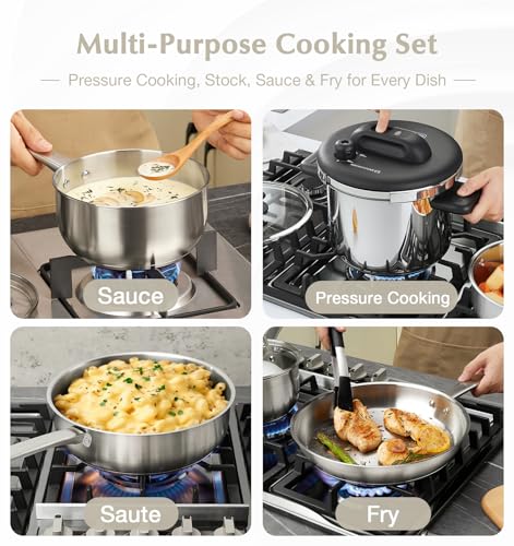 Image of KOCH SYSTEME CS 14 Piece Stainless Steel Cookware Set with Pressure Cooker, Stainless Steel Pressure Cooker with Pots and Pans Set, 18 /10 Stainless Steel Cookware Set, Induction Ready