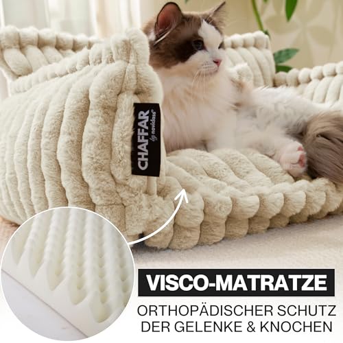 noviclass® Haustiersofa Chaffar Katzenbett Hundebett | Katzensofa Hundesofa | Orthopädische Matratze | Moderner Stil | Cord-Design Größen (Creme, M (80cm))