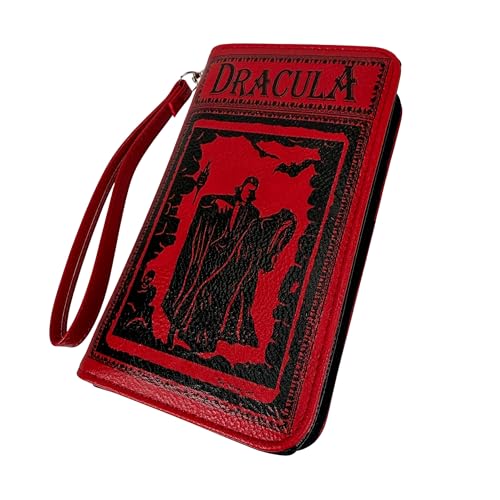 Image of Things2Die4 Women's Bifold Wallet Dracula Gothic Book Wristlet, Red 7 Inch