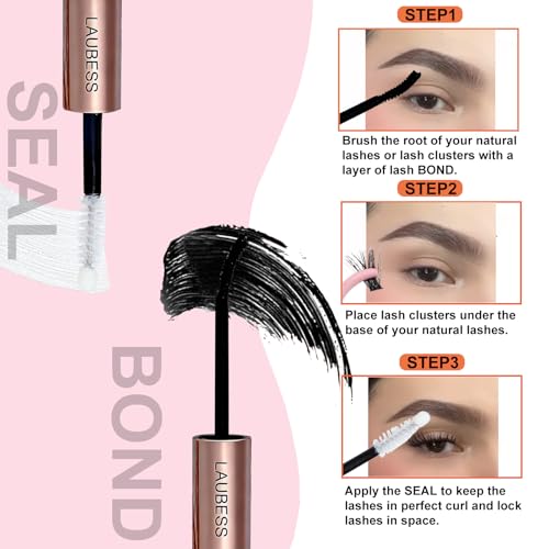 Image of Lash Bond and Seal Lash Glue Waterproof LAUBESS 2-IN-1 Cluster Lash Glue for Eyelash Clusters 72H 10ml (Black /Clear)