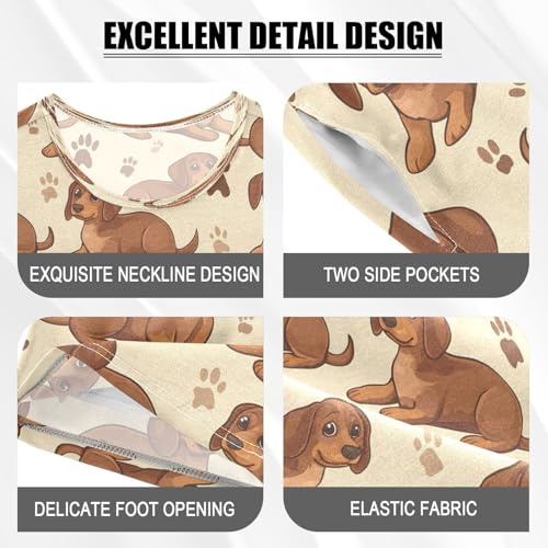 ALAZA Dachshund Dog Paw Print Pajamas Set Short Sleeve Cotton Sleepwear Summer Pjs 2 Piece 5-14Y4