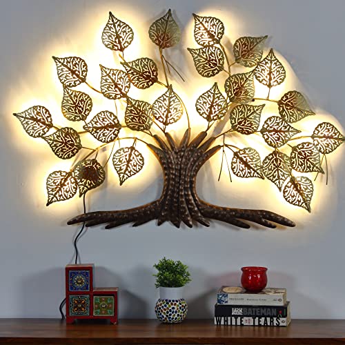 Image of AntarYuga Glamour Metal Tree Small with LED Lights Decorative Wall Art /Sculpture for Home Living Room /Bedroom /Office - 90x4x60 Cm