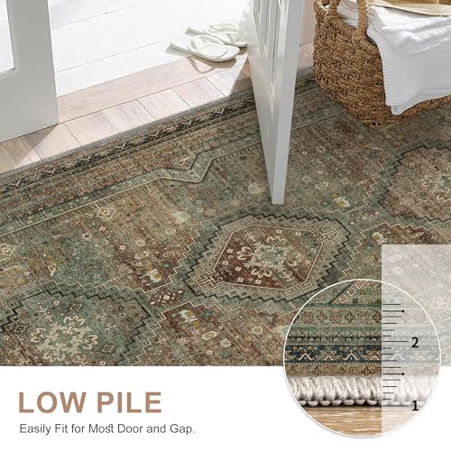 GENIMO 2x7 Non Slip Hallway Runner Rug, Machine Washable, Thin & Low Pile Lightweight for Kitchen, Laundry, Entryway, Bedroom & Living Room, Brown