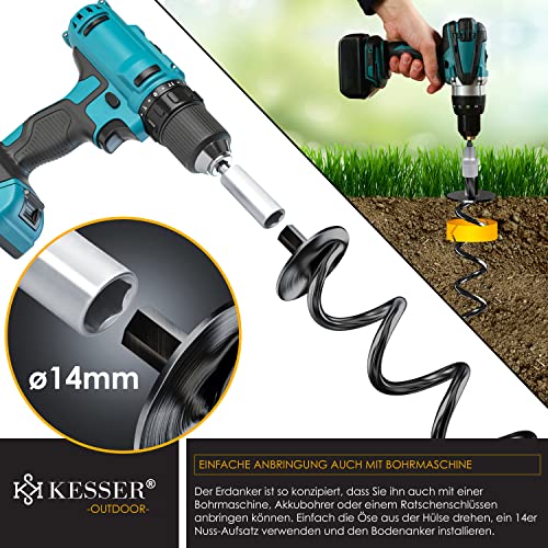 KESSER® 4 Bodenanker Erdanker 9-teiliges Set Befestigung für Trampolin, Schaukel, Pavillon, Partyzelt, Gartenhaus, Schaukel, Zelt, aus 1cm Ø Edelstahl Zum Eindrehen, + 4 Gurte + Drehhilfe