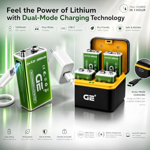 Image of 🅶🅴⇝9V-Rᴇᴄʜᴀʀɢᴇ Pʀᴏ Nᴇxᴛ-Gᴇɴ 𝗟𝗜𝗧𝗛𝗜𝗨𝗠 ʙᴀᴛᴛᴇʀɪᴇꜱ 1000mAh - Nᴇᴡ Lᴀᴜɴᴄʜ ɪɴ 2026,ʙᴜɪʟᴛ-ɪɴ 𝗨𝗦𝗕-𝗖 & Wireless Fᴀꜱᴛ ᴄʜᴀʀɢɪɴɢ Pᴏʀᴛ |Pᴀᴄᴋ ᴏꜰ 2 ʙᴀᴛᴛᴇʀɪᴇꜱ|10 ʏᴇᴀʀꜱ ᴏꜰ ʟɪꜰᴇ |1500+ ʀᴇᴄʜᴀʀɢᴇꜱ