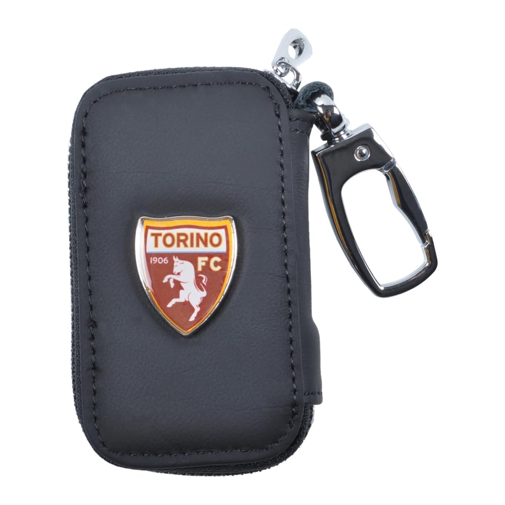 Dttra TORINO FC 261839 Torino Leather Keyring with Zip, Inner Rings and Logo Applied Plate, Black, Taglia unica
