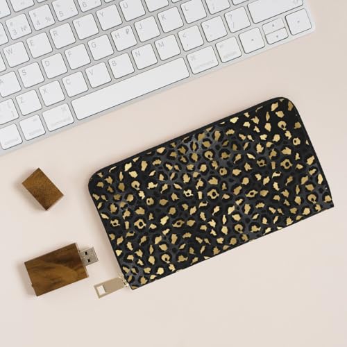 Gold Black leopard print Wallet Women, Leather Bifold Multi Card Wallet, Long Purse Women's Wallets4