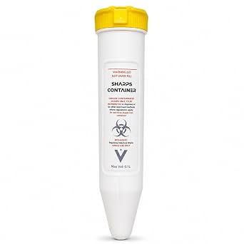 Compact Travel Sharps Bin   100ml | Certified Needle & Syringe Disposal Container | Leak-Proof, Puncture-Resistant | Temporary & Permanent Lock | Diabetic & Medical Waste Box for Home & Clinical Use