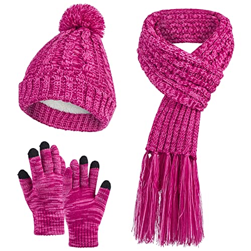 MissShorthair Womens Beanie Winter Hats 3 in 1 Knit Warm Hat Gloves and Scarf Set Women Scarves for Cold Weather