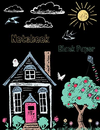 Black Paper Notebook Chalk Cover - 8.5 x 11 in - 100 pages: Black pages journal for Gel Pens Metallics, Pastel, White ink