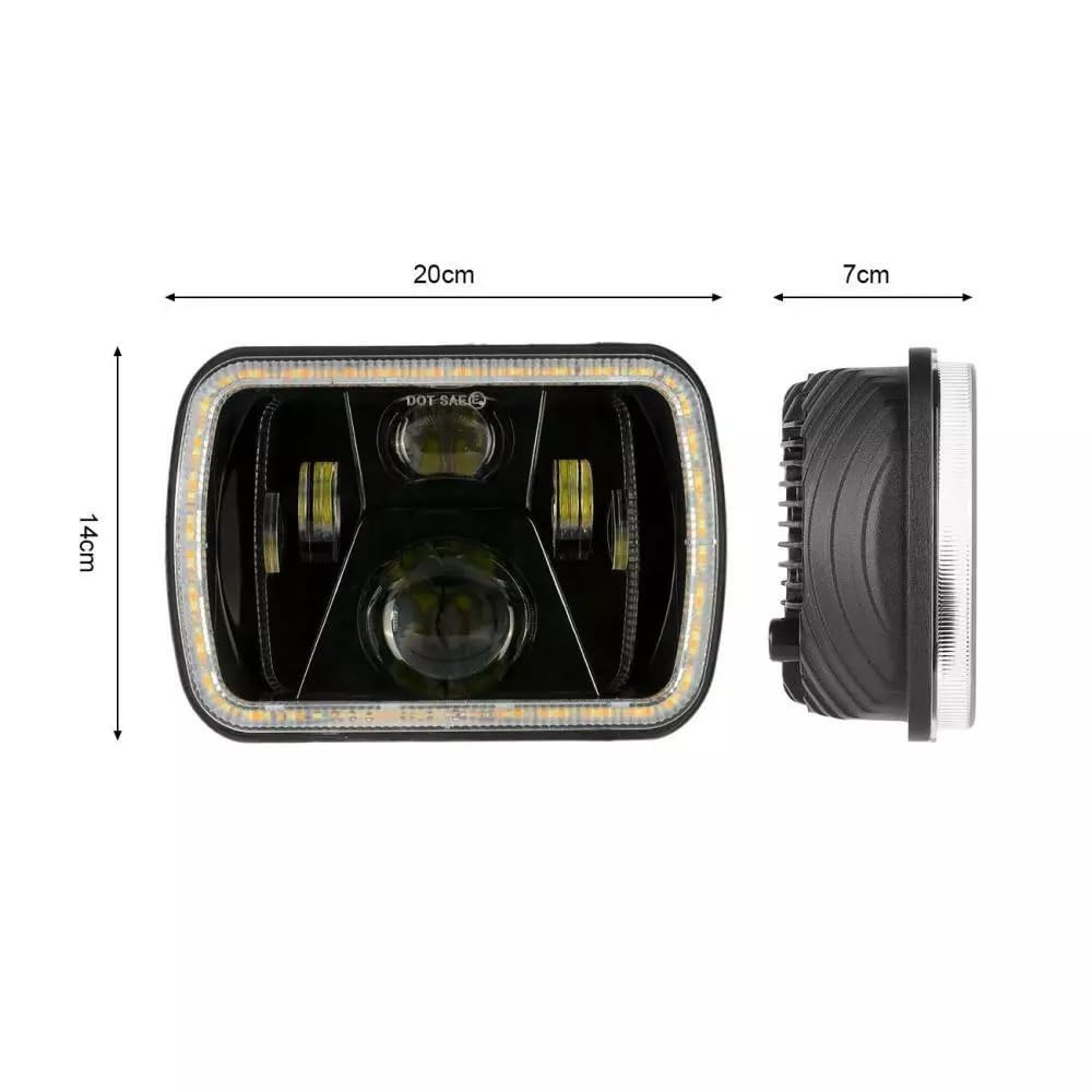 JJ 2 przednie reflektory LED 60 W, 12 V, 24 V, 20 x 14 cm, światła drogowe i mijania, do jazdy dziennej, kabel do jazdy dziennej, z wtyczką do motocykla, samochodu terenowego, 4 x 4 terenowe