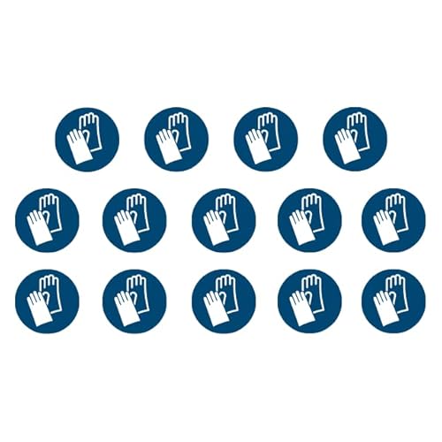 14 adesivi guanti utilizzano M009 – Ø 9,5 cm – resistente ai raggi UV e alle intemperie – ISO 7010 – sostenibili – Cartello di obbligo (9,5 cm, guanti)