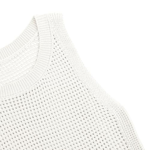 Image of Womens Knit Sweater Vest Summer Tank Tops Round Neck Crochet Hollow Out Sleeveless Crop Top