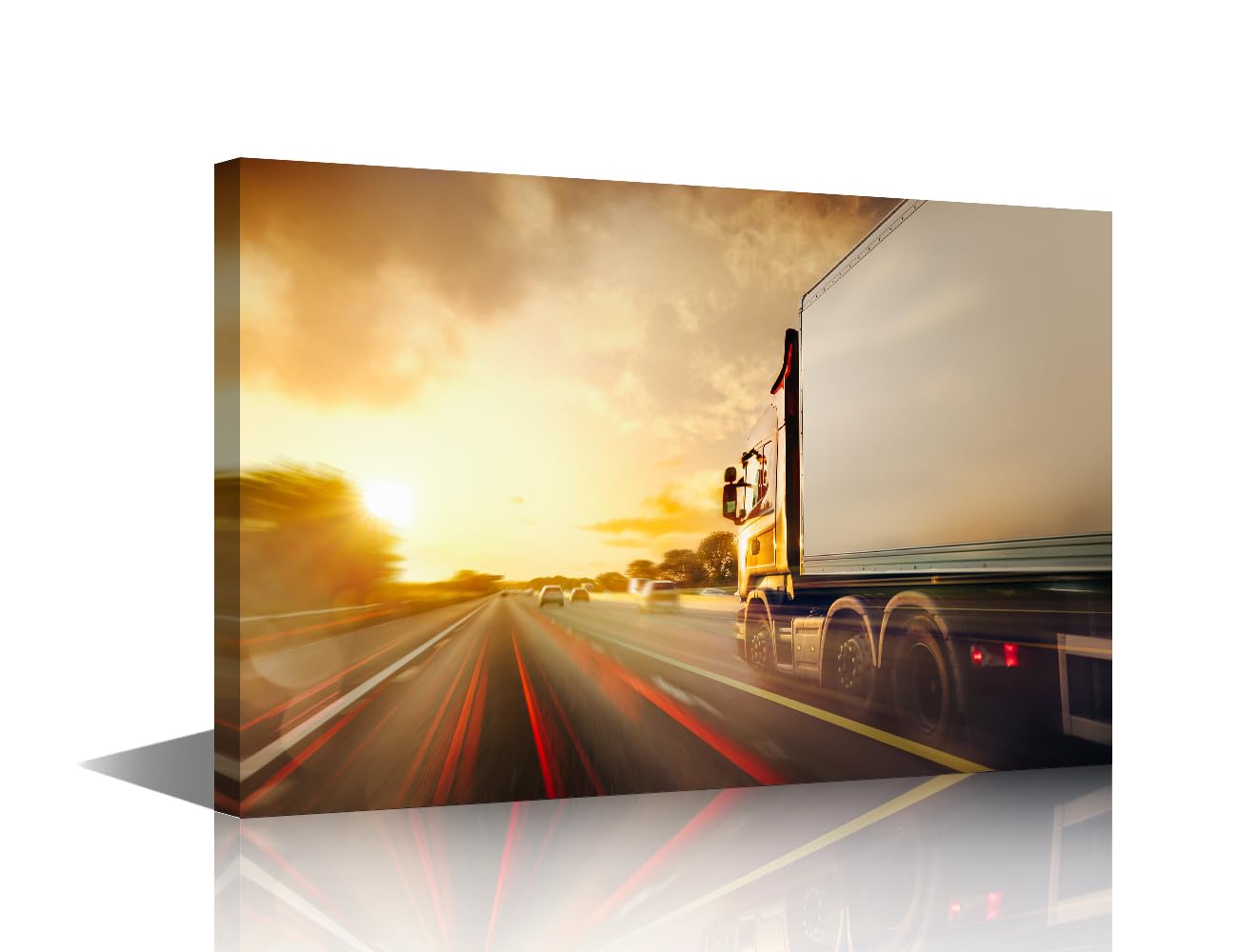 TISHIRON Wall Art for Living Room 1 Panel Lorry Cargo Transport Delivery in Motion, United Kingdom M1 Motorway Pictures Posters for Home Wall Decoration, Stretched Framed Gallery-Wrapped, 24" Wx16 H