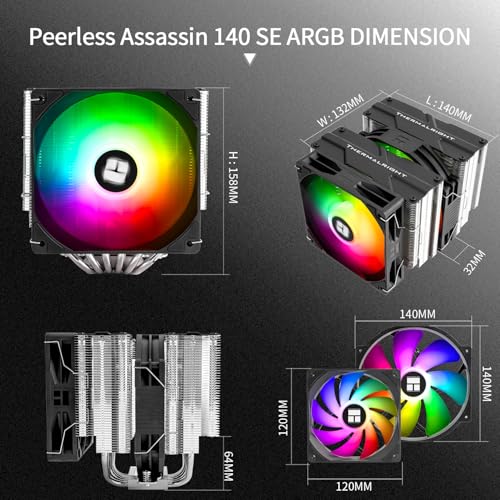 Image of Thermalright Peerless Assassin 140 SE ARGB CPU Cooler, Dual Towers 6 Heat Pipes CPU Air Cooler, Dual CPU Fans, 1850RPM ± 10%,5V ARGB Led,for AM4 /AM5,Intel lga115x /1700 /1851