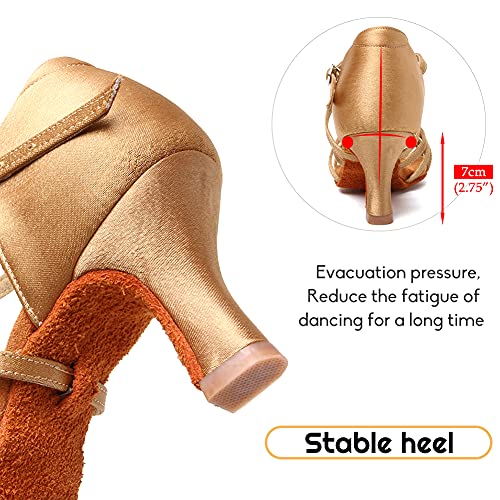 Hipposeus Women's Latin Dance Shoes Beige 2.75Inch Heel Professional Ladies Ballroom Salsa Dance Practice Performance Shoes Suede Sole, 6.5 B(M) Us #TOP3