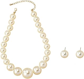 Chunky Pearl Necklace Earrings Set White Big Large Faux Pearl Pendant for Women Prom Bride Wedding Anniversary Party Jewelry Accessory