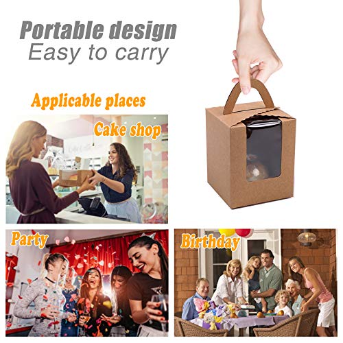 25 Pcs Paper Cupcakes Boxes,Portable Single Individual Cupcake Gift Boxes With Window Inserts Handle For Wedding Candy Boxes (Kraft) #TOP4